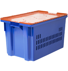 Ящик с крышкой п/э 600х400х350 дно спл. стенки перф., синий с оранжевой крышкой Safe PRO