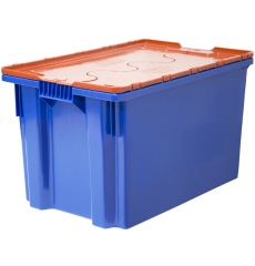 Ящик сплошной 600×400×365 мм, объем 63 л., арт.: 603-1 SP м, синий с оранжевой крышкой